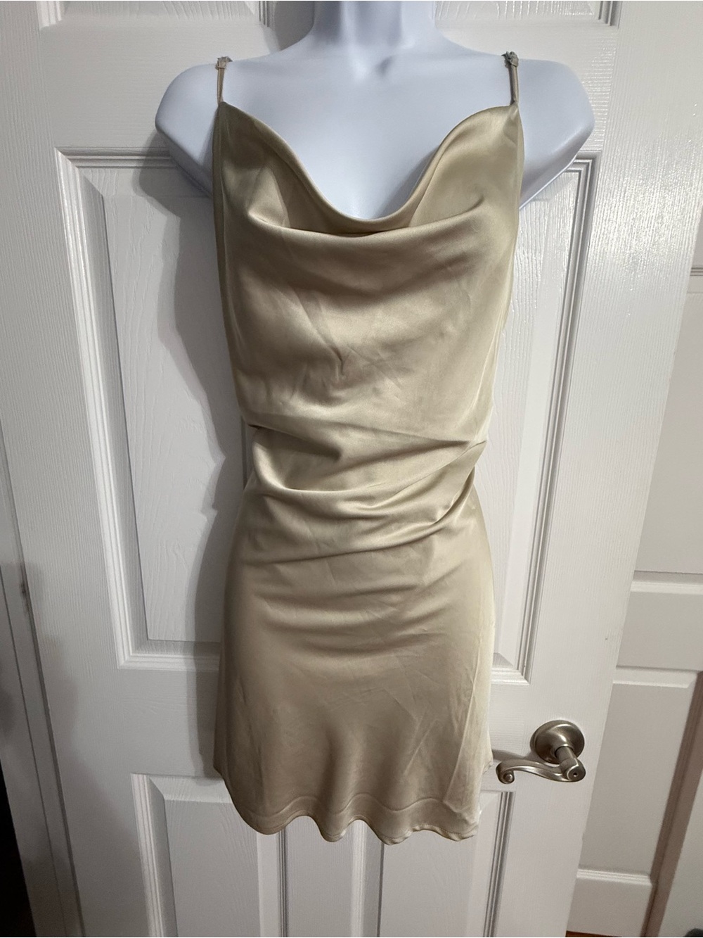 Garage Champagne Satin Cowl Mini Dress